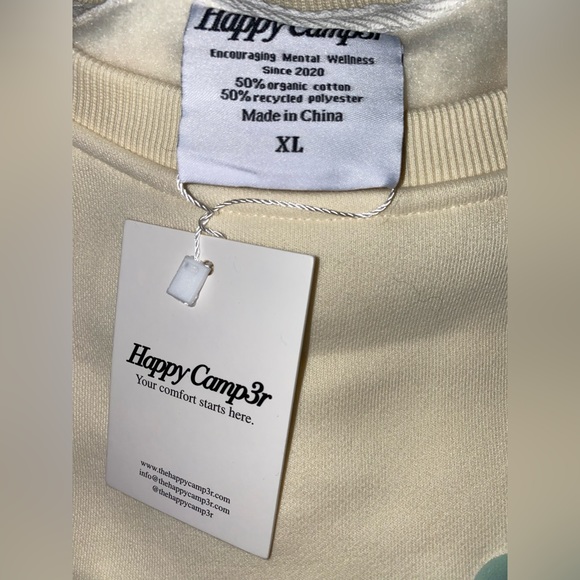 HAPPY CAMP3R CREWNECK. VANILLA WITH SAGE WRITING. NWT. SOLD OUT ONLINE. - Picture 3 of 3